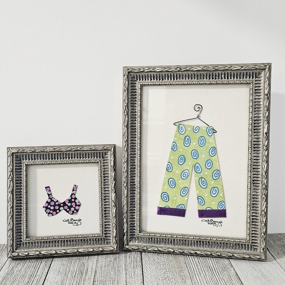 Trousers Capris Pants on A Hanger Bra Bikini Top Framed Picture Wall Art Hanging